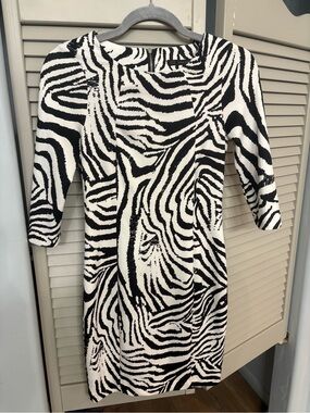 Zara Black & White Zebra-Print Midi Dress
